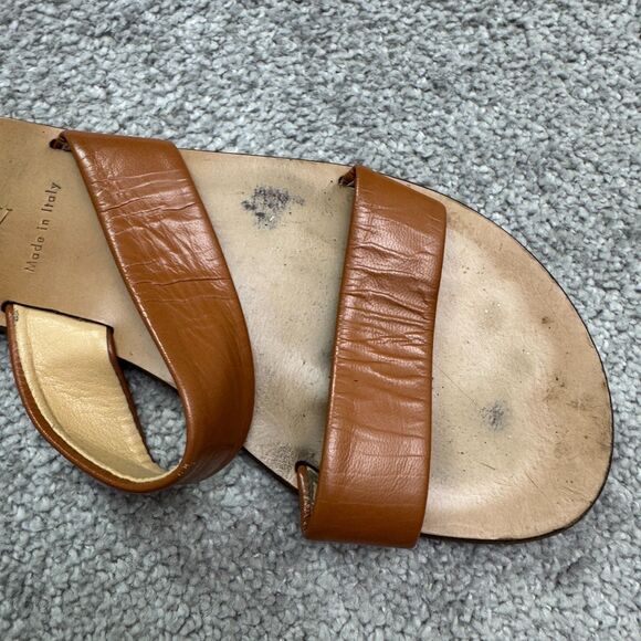 J.Crew Leather Strappy Slip On Flat Sandals Women 8 Brown Casual Boho Minimalist - Picture 5 of 14